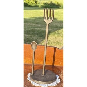 Rustic Cast Iron Fork and Spoon Kitchen Paper Towel Holder 15" Primitive Farm